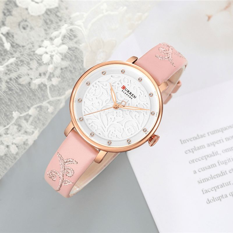 9046 Crystal Leather Band Femmes Montre-bracelet Design Élégant Montre À Quartz