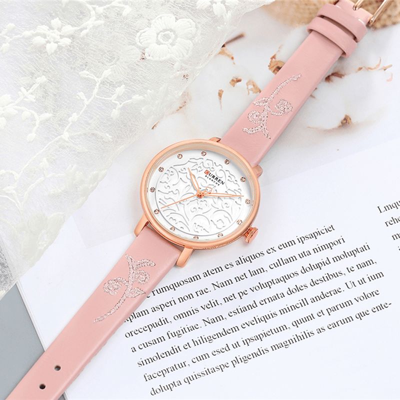 9046 Crystal Leather Band Femmes Montre-bracelet Design Élégant Montre À Quartz