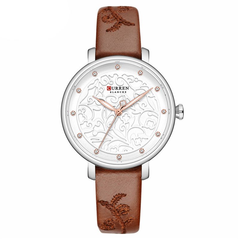 9046 Crystal Leather Band Femmes Montre-bracelet Design Élégant Montre À Quartz