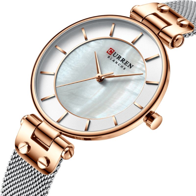 9056 Montre-bracelet Ultra Mince Pour Dames De Style Décontracté Maille Acier Bande Montre À Quartz