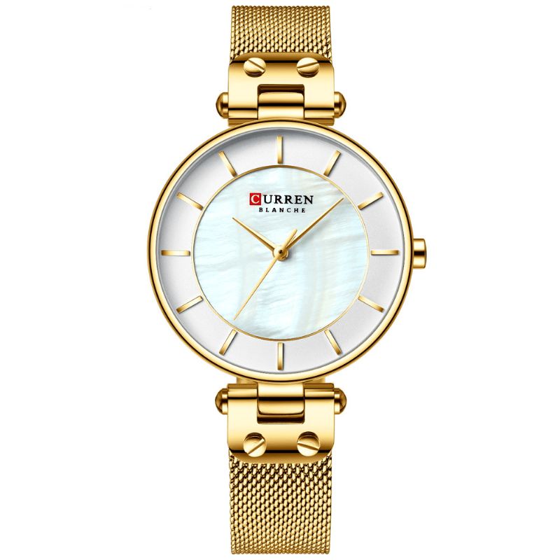 9056 Montre-bracelet Ultra Mince Pour Dames De Style Décontracté Maille Acier Bande Montre À Quartz