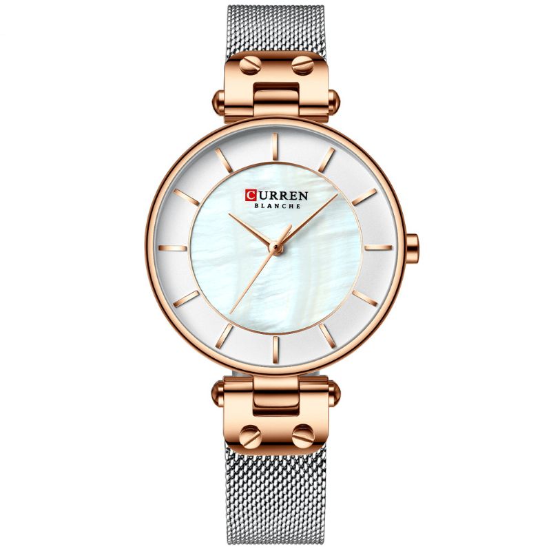 9056 Montre-bracelet Ultra Mince Pour Dames De Style Décontracté Maille Acier Bande Montre À Quartz