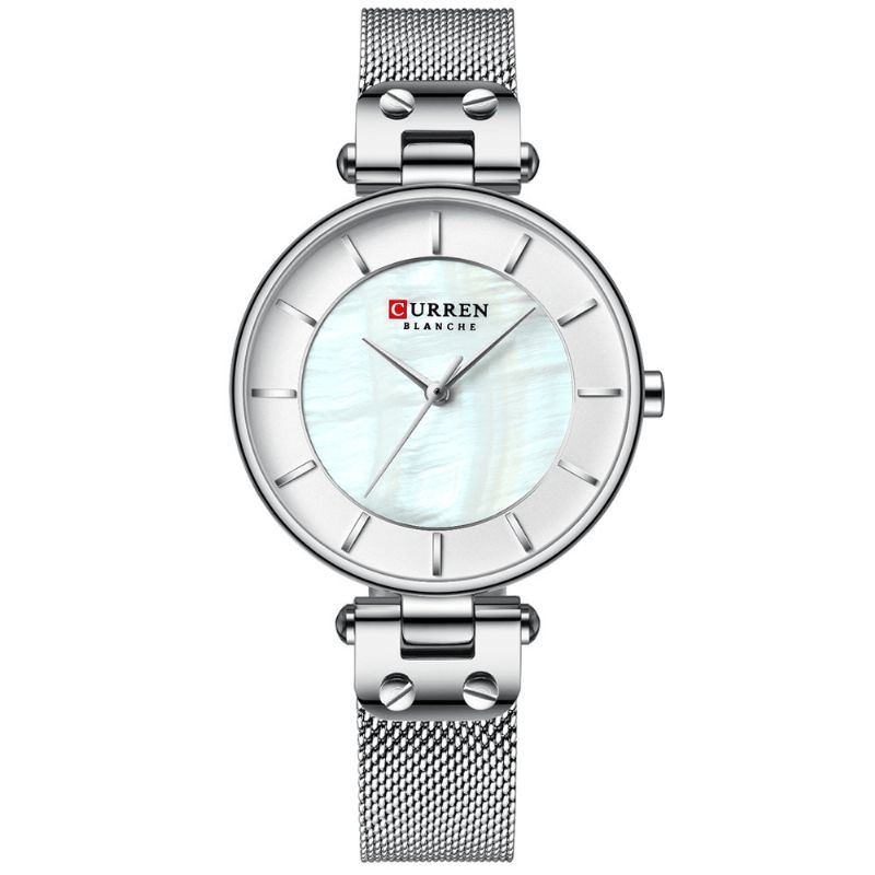 9056 Montre-bracelet Ultra Mince Pour Dames De Style Décontracté Maille Acier Bande Montre À Quartz