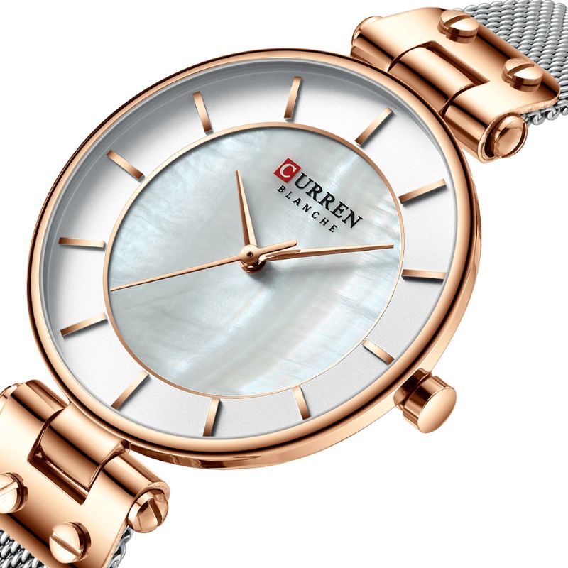 9056 Montre-bracelet Ultra Mince Pour Dames De Style Décontracté Maille Acier Bande Montre À Quartz