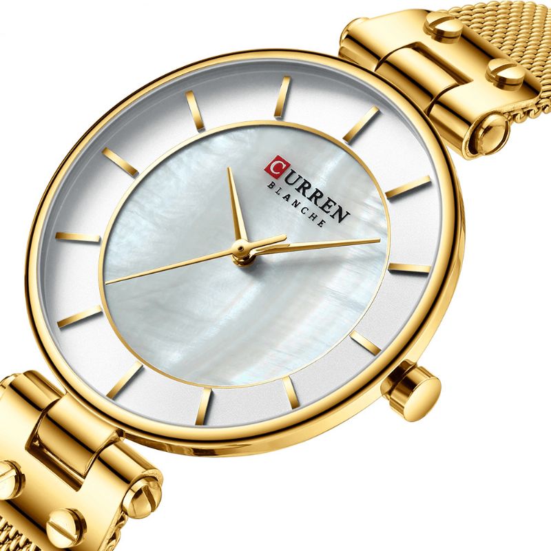 9056 Montre-bracelet Ultra Mince Pour Dames De Style Décontracté Maille Acier Bande Montre À Quartz