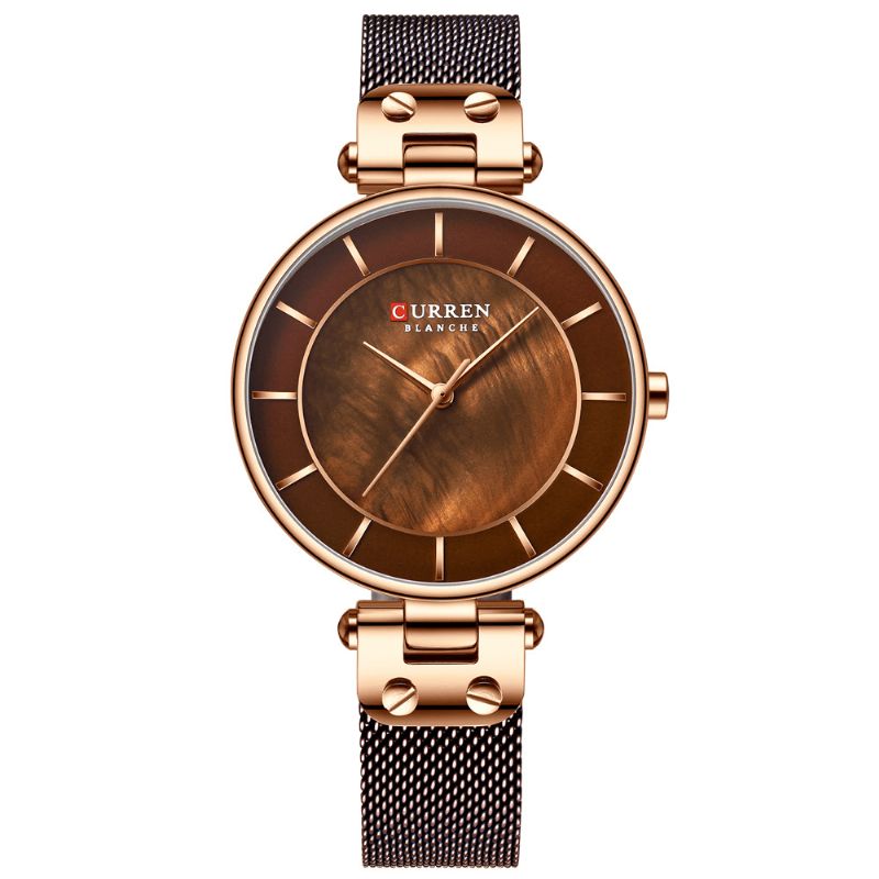 9056 Montre-bracelet Ultra Mince Pour Dames De Style Décontracté Maille Acier Bande Montre À Quartz