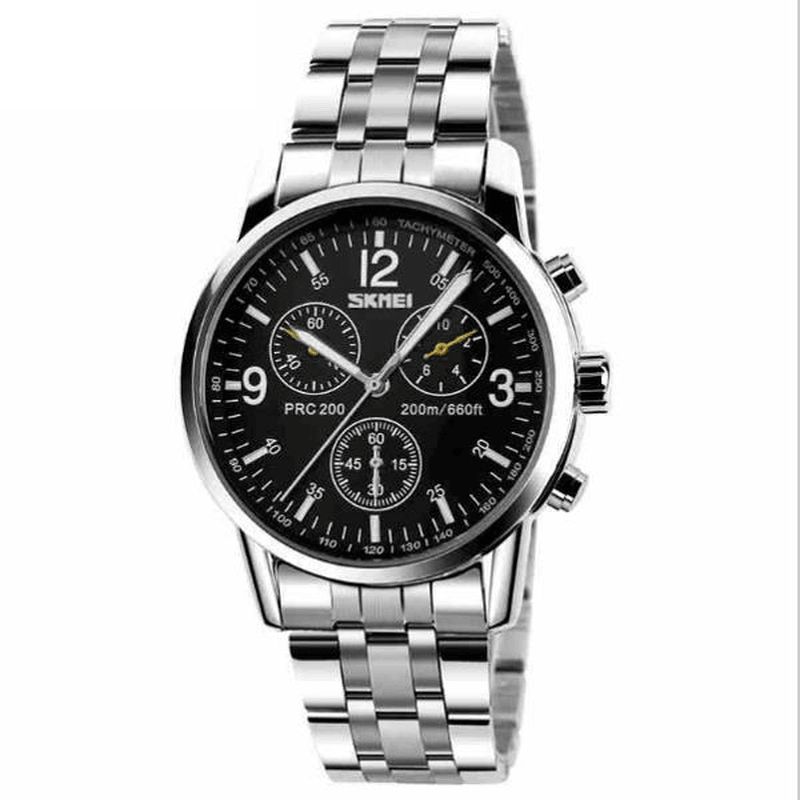 9070 Mode Hommes Montre À Quartz Casual Acier Montre-bracelet D'affaires