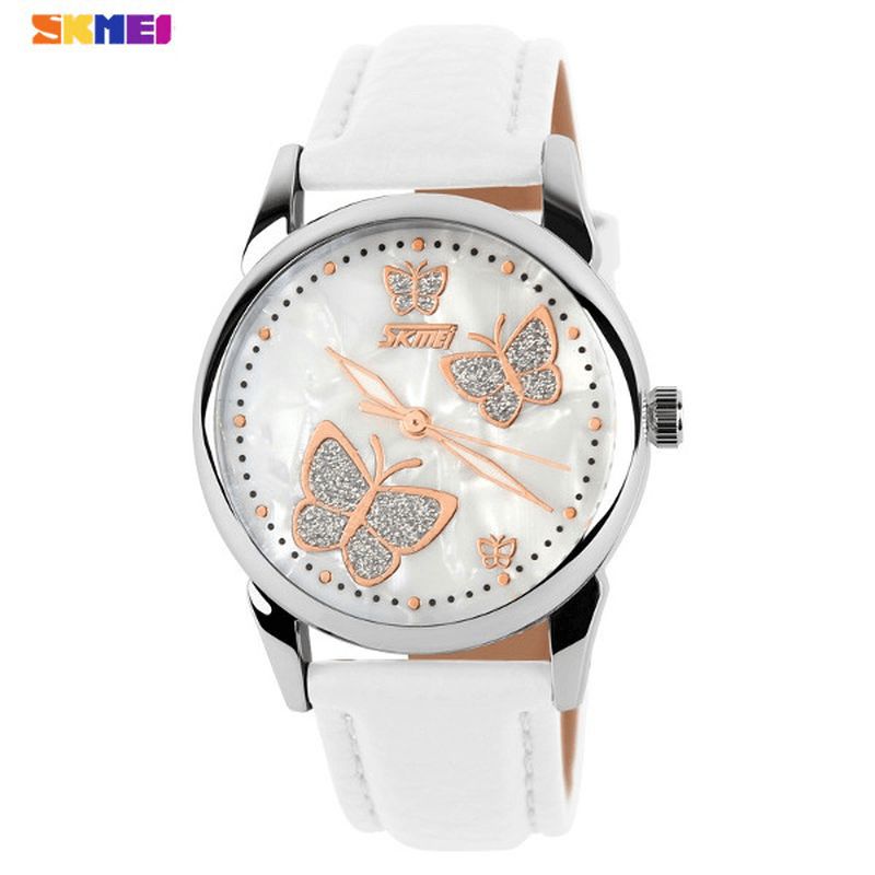 9079 Papillon Pu Cuir Bande Vie Étanche Femmes Montre-bracelet À Quartz