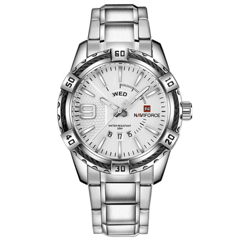 9117 Étanche Hommes Montre-bracelet Calendrier Plein Acier Montres À Quartz