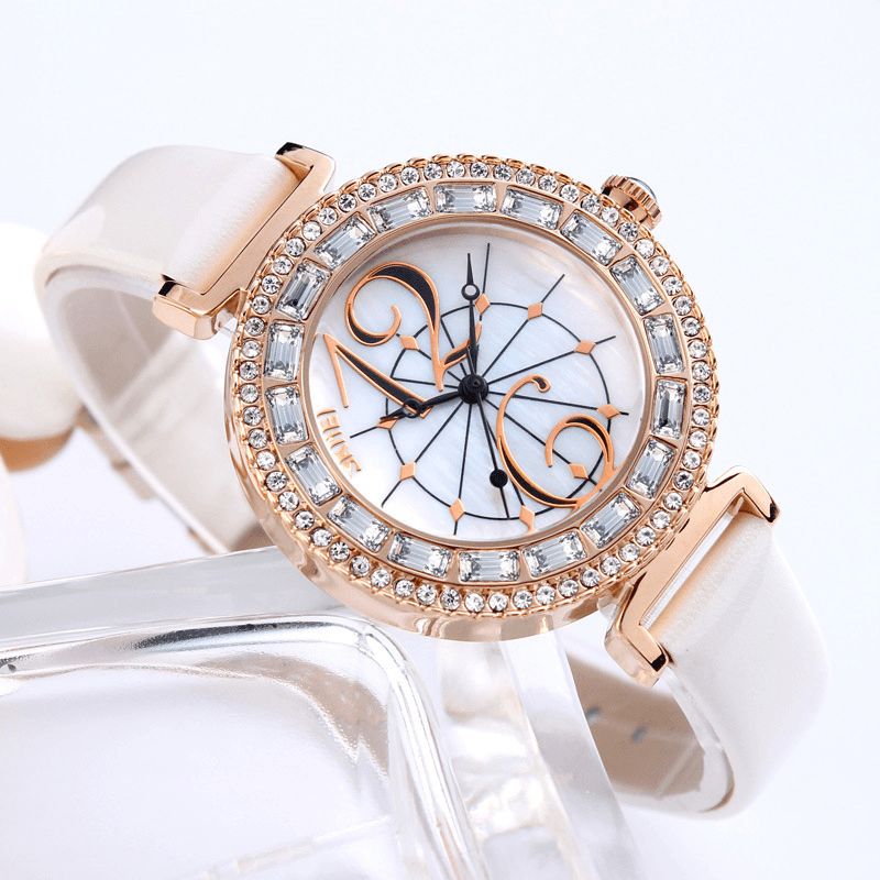 9158 Strass Femmes Montre-bracelet Shell Cadran Étanche Design Élégant Montre À Quartz