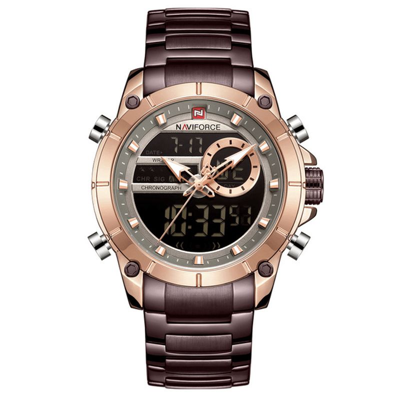 9163 Montre Étanche À Double Affichage De Style Professionnel Avec Alarme Montre À Quartz En Acier