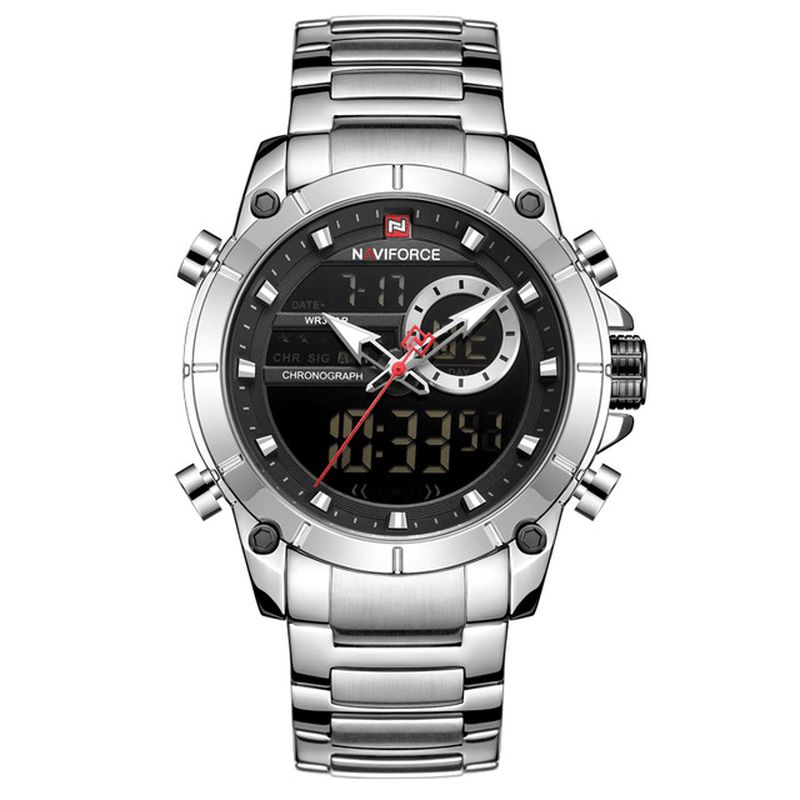 9163 Montre Étanche À Double Affichage De Style Professionnel Avec Alarme Montre À Quartz En Acier