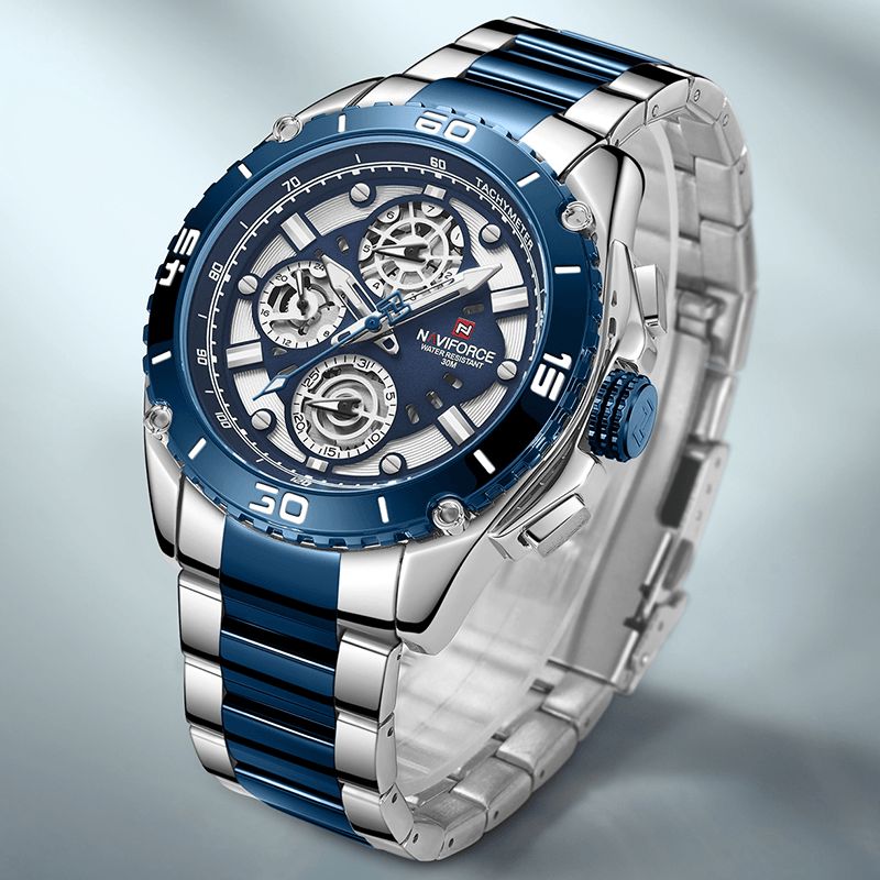 9179 Multifonction En Acier Inoxydable Business Style Hommes Montres Montre À Quartz Étanche