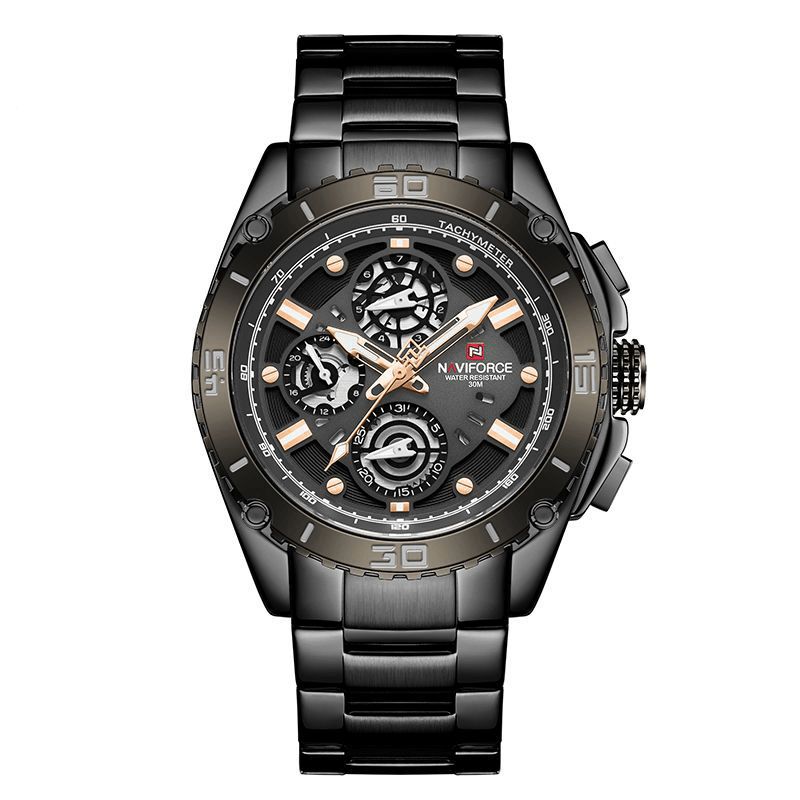 9179 Multifonction En Acier Inoxydable Business Style Hommes Montres Montre À Quartz Étanche