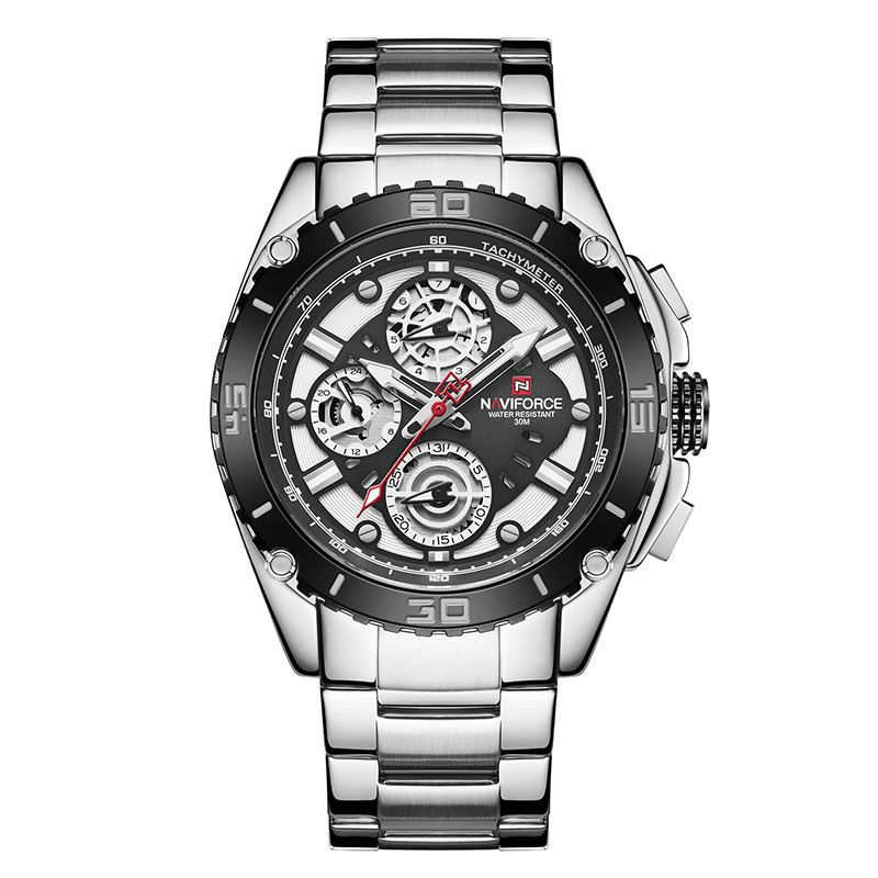 9179 Multifonction En Acier Inoxydable Business Style Hommes Montres Montre À Quartz Étanche