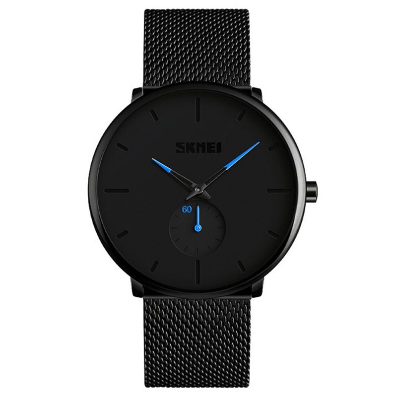 9185 Ultra Mince Simple Style Décontracté Hommes Montre-bracelet Maille Bracelet En Acier Inoxydable Montre À Quartz