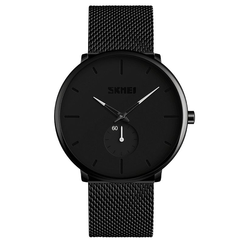 9185 Ultra Mince Simple Style Décontracté Hommes Montre-bracelet Maille Bracelet En Acier Inoxydable Montre À Quartz