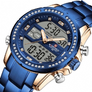 9190 Crystal Full Steel Band Double Affichage Montre Calendrier Alarme Hommes Montre-bracelet