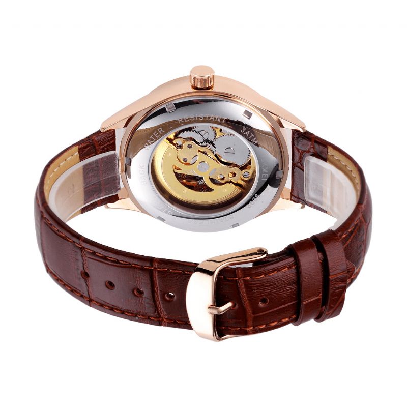 9209 Style Luxueux Hommes Affaires Cadran Creux Bracelet En Cuir Mode Montre Mécanique Automatique