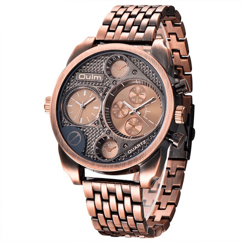 9316 Business Style Full Steel Hommes Montre-bracelet Double Fuseaux Horaires Montre À Quartz