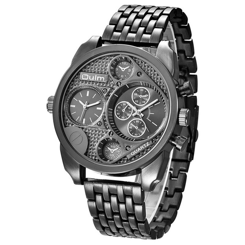 9316 Business Style Full Steel Hommes Montre-bracelet Double Fuseaux Horaires Montre À Quartz