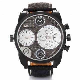 9316 Vintage Mode Hommes Montre Grand Cadran Double Fuseau Horaire Étanche Bracelet En Cuir Montre À Quartz