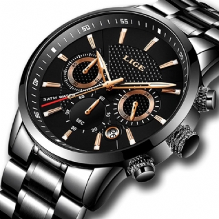 9866 Chronographe Full Steel Band Hommes Montre-bracelet Affichage Lumineux Montre À Quartz