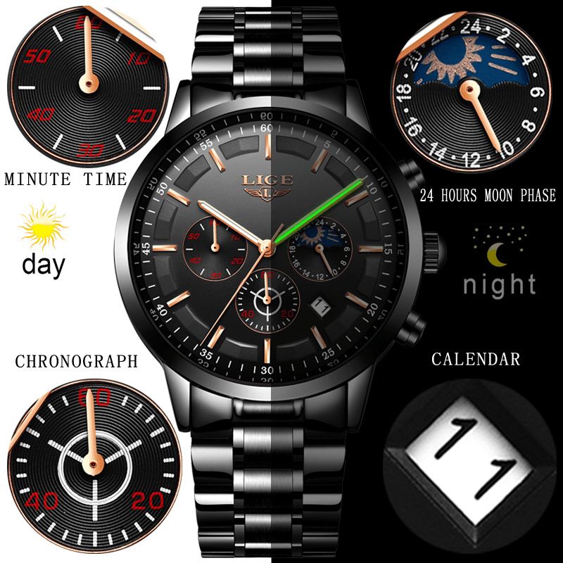 9877 Business Style Étanche Hommes Montre-bracelet Affichage Lumineux Plein Acier Montres À Quartz