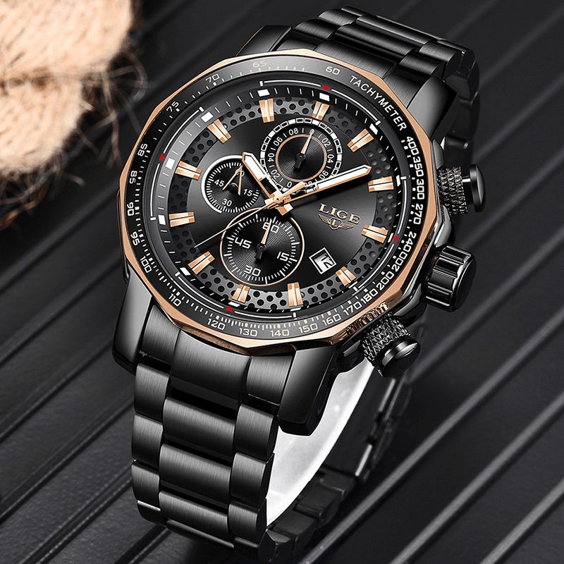 9902 Multifonction Chronographe Mode Hommes Montre-bracelet Étanche Boîtier En Acier Montre À Quartz