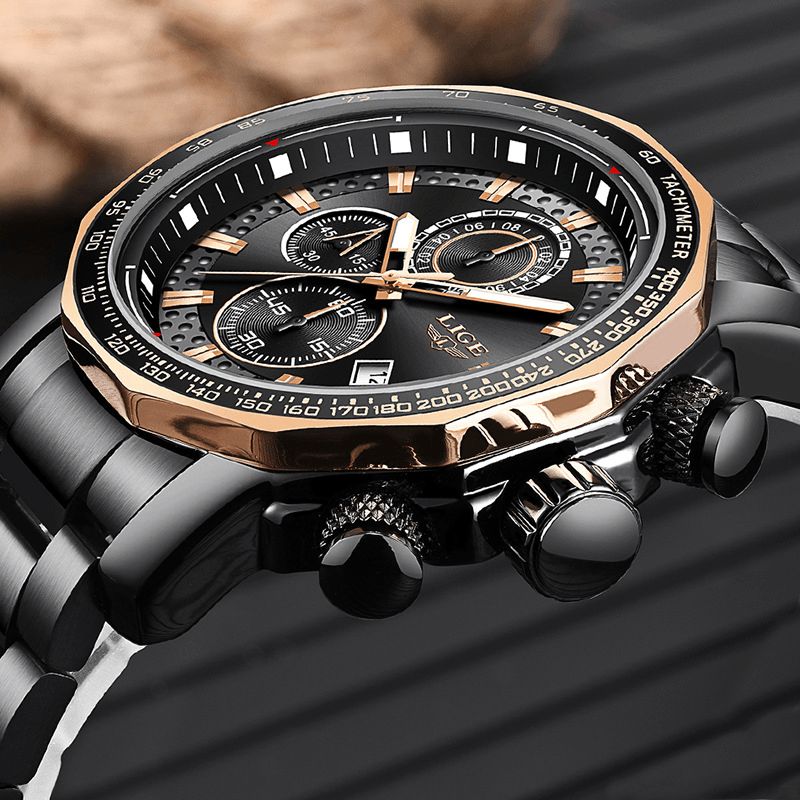 9902 Multifonction Chronographe Mode Hommes Montre-bracelet Étanche Boîtier En Acier Montre À Quartz