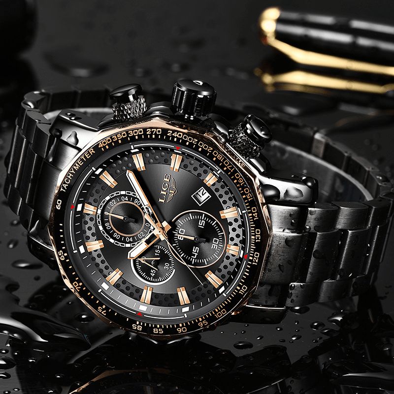 9902 Multifonction Chronographe Mode Hommes Montre-bracelet Étanche Boîtier En Acier Montre À Quartz