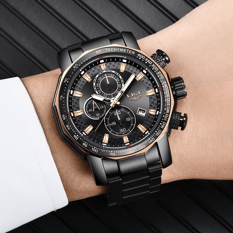 9902 Multifonction Chronographe Mode Hommes Montre-bracelet Étanche Boîtier En Acier Montre À Quartz