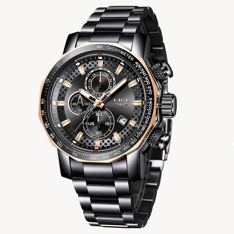 9902 Multifonction Chronographe Mode Hommes Montre-bracelet Étanche Boîtier En Acier Montre À Quartz