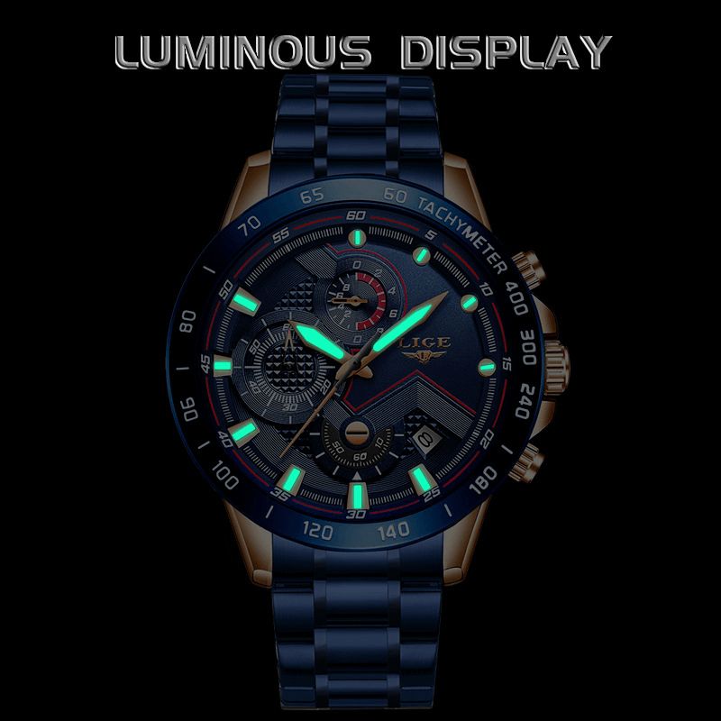 9982 Étanche Multifonction Hommes Montre-bracelet Affichage Lumineux Montre À Quartz