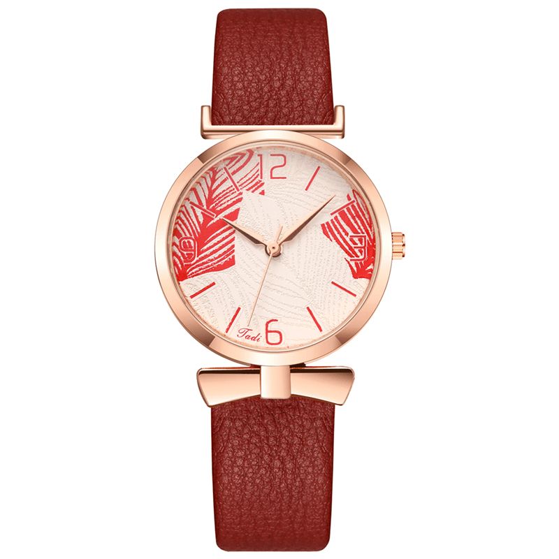 À La Mode Drôle À La Mode Femmes Montres Arbre Motif Cadran Or Rose Boîtier En Alliage Cuir Bande Montre À Quartz