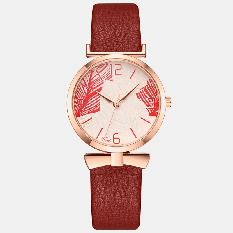 À La Mode Drôle À La Mode Femmes Montres Arbre Motif Cadran Or Rose Boîtier En Alliage Cuir Bande Montre À Quartz