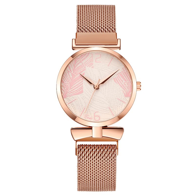 A0507 Ultra Mince Style Décontracté Femmes Montre-bracelet Arbre Motif Cadran Or Rose Boîtier En Alliage Montre À Quartz