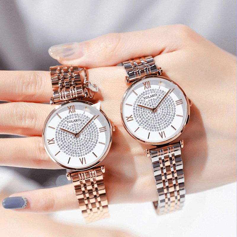 A0566 Montres À Quartz Élégantes À La Mode Pour Femmes Chiffres Romains Strass Montage À Cadran