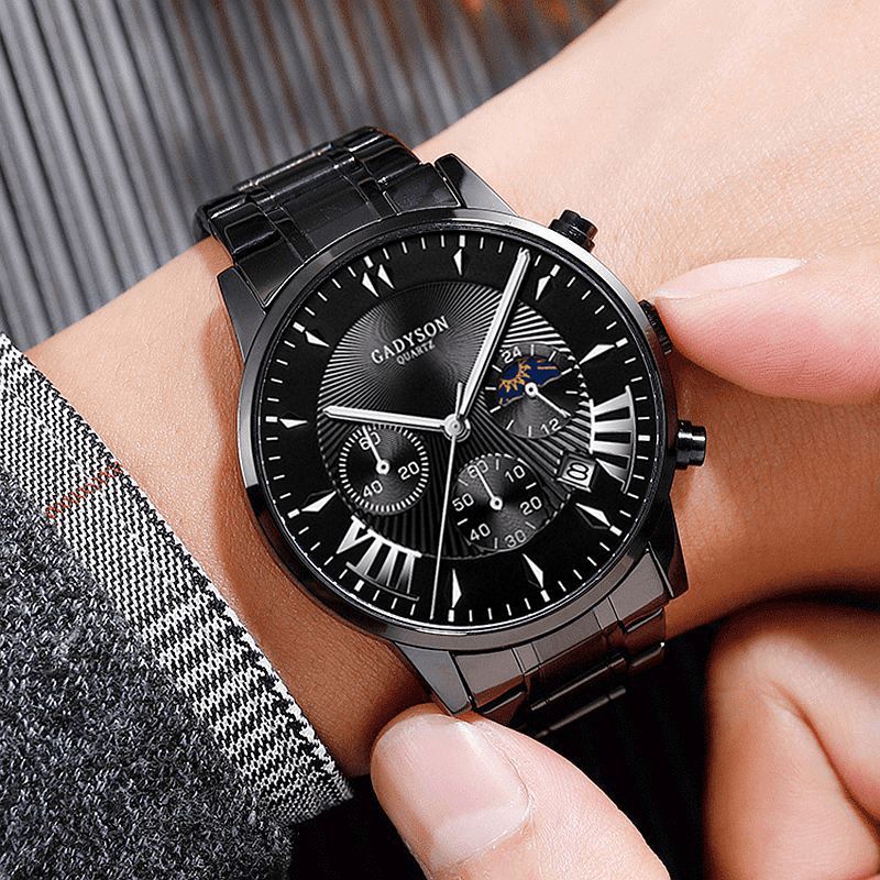 A0701 Mode Hommes Montre Date Affichage Affaires Bracelet En Acier Inoxydable Montre À Quartz