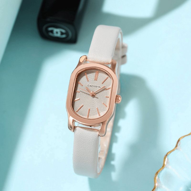 A0q16 Ovale Petit Cadran Femmes Montre-bracelet Pu Bracelet En Cuir Montre À Quartz