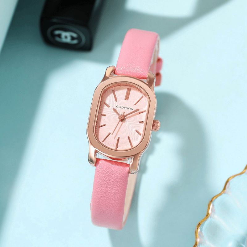 A0q16 Ovale Petit Cadran Femmes Montre-bracelet Pu Bracelet En Cuir Montre À Quartz