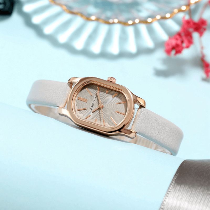 A0q16 Ovale Petit Cadran Femmes Montre-bracelet Pu Bracelet En Cuir Montre À Quartz