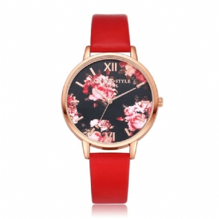 Affichage De Fleurs Design Élégant Montre-bracelet Pour Femme Bracelet En Cuir Pu Montre À Quartz