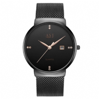 Asj Hommes Ultra-mince Cas Hommes Casual Cadran Business Style Calendrier Montre À Quartz