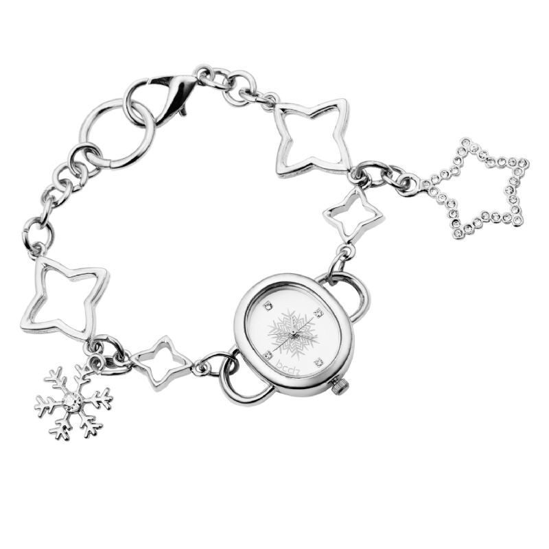 Asj Mode Élégant Ovale Cadran Étoile Bracelets Femmes Montre À Quartz Montre-bracelet