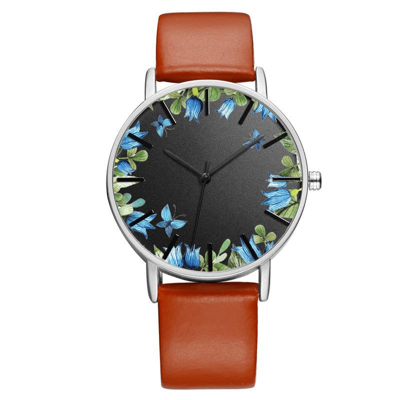 B-9014 Montre-bracelet Unisexe Fleur Image Cadran Affichage Montre À Quartz