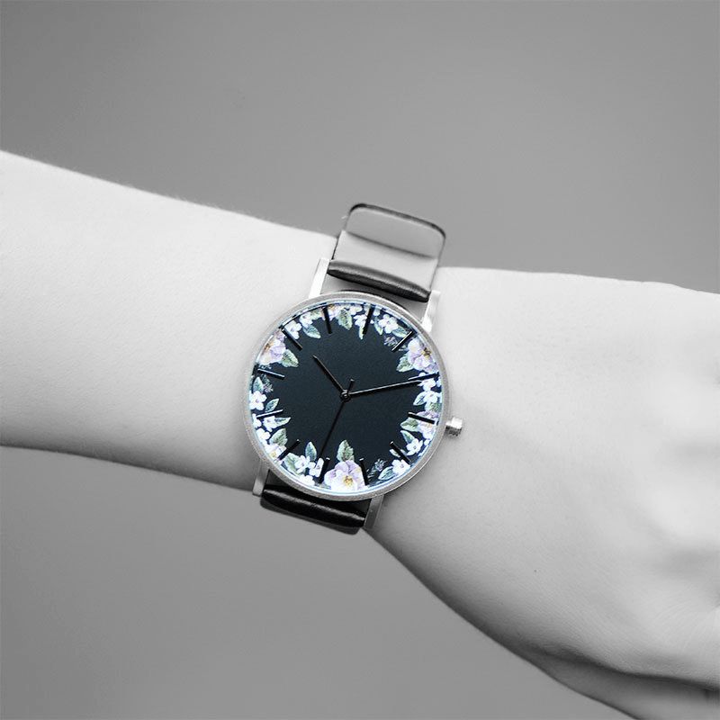 B-9014 Montre-bracelet Unisexe Fleur Image Cadran Affichage Montre À Quartz