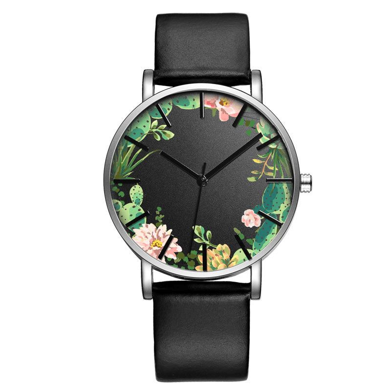 B-9014 Montre-bracelet Unisexe Fleur Image Cadran Affichage Montre À Quartz