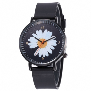 B0108 Mode Femmes Mignonnes Montres Grand Cadran À Trois Aiguilles Noir Trois Dimensions Petite Marguerite Montre À Quartz