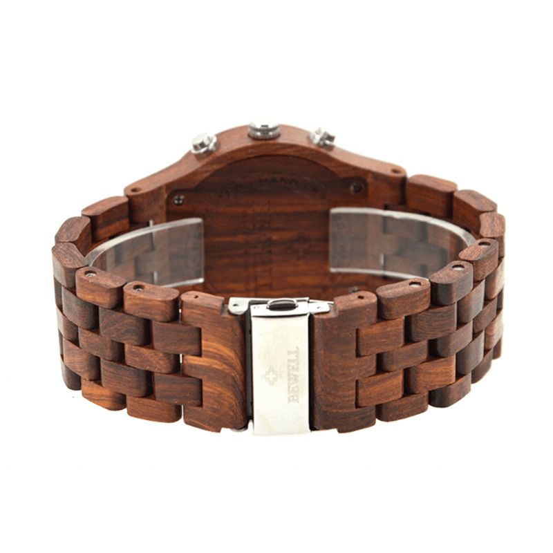 Bewell Montre-bracelet En Bois Multifonction Affichage De La Date Créative Montre À Quartz Pour Hommes